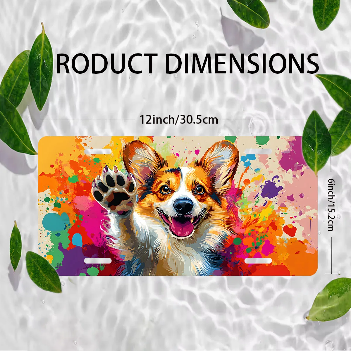 Corgi Paw Print License Plate Cover Watercolor Splatter Design Novelty Metal Car Tag for Pet Lovers