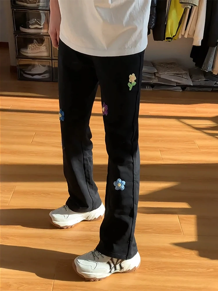 

Bla Floral Embroidery Men's Casual Jeans American Design Straight Leg CleanFit Casual Pants hine Embroidery mid Waist Lo...