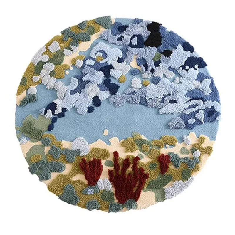 

Ocean Pattern Round Carpet Handmade Wool Rug Living Room Soft Thick Boy Room Play Carpet Decor Luxury Coffee Table Bedside Mat