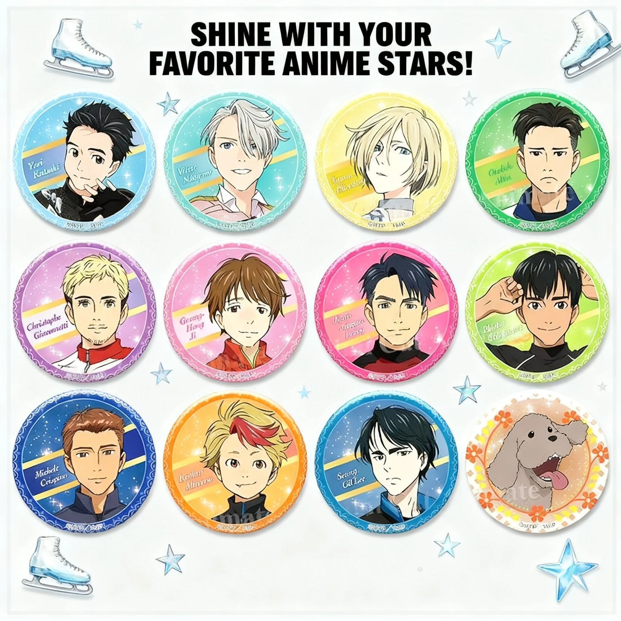

Набор значков и брошей по аниме YURI on ICE, 12 шт., брелок с персонажами, зеркальный аксессуар, коллекция мерча для фигурного катания и косплея