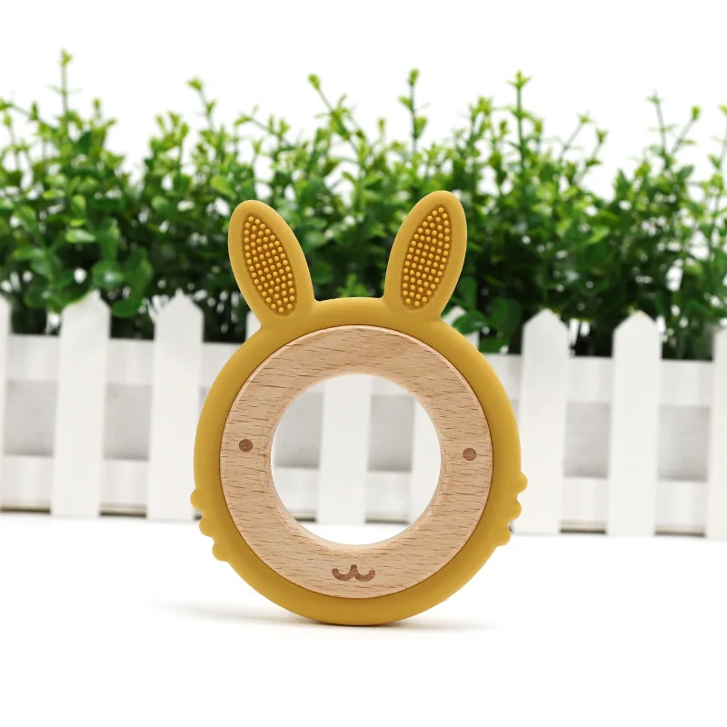 Wooding Ring Cartoon Rabbit Teething Infant Chewing Toy Silicone Baby Teethers Nursing Gift For Kids Accessories Toy Baby Stuff