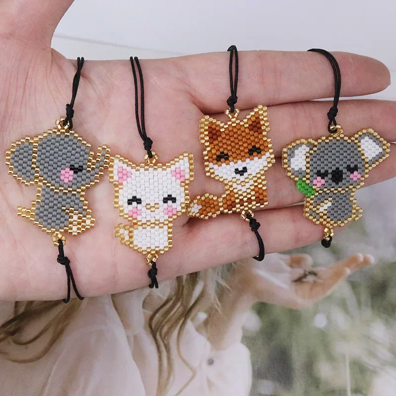 Rice bead bracelet Simple Female Animal Cat Elephant Fox Koala Design Hand knitting Bohemia Adjustable Versatile Beaded bracelet