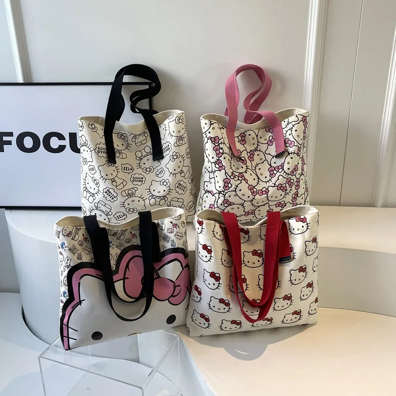 

Sanrio Hello Kitty Canvas Bag Kawaii Kitty Y2K Japanese Girl Tote Bag Cute Ladies Cartoon Shoulder Bag Stylish Crossbody Bag