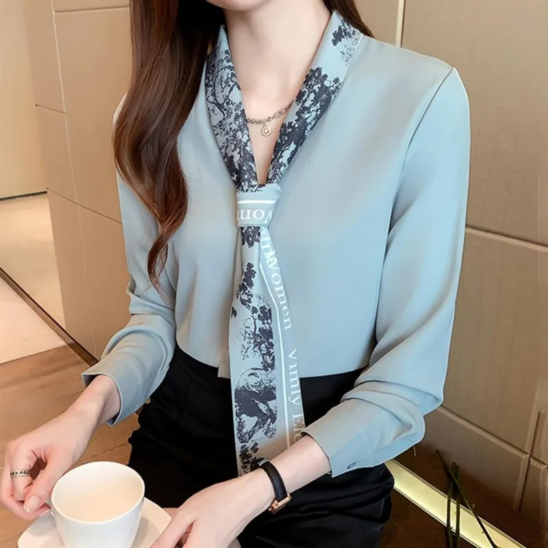 2024 Spring and Autumn New Elegant Women\'s Chiffon Shirt Fashion Long Sleeve Shirt Women\'s Inner Base Shirt Loose Blouse