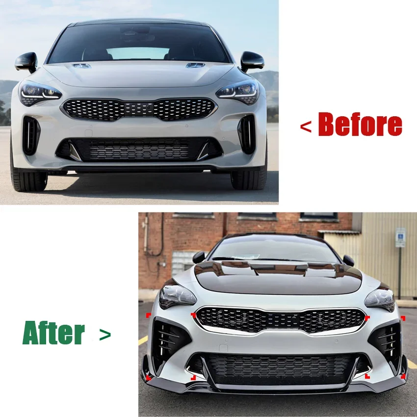 2Pcs Front Bumper Trim Canards For KIA Stinger 2017-2023 Front Bumper Side Vent&Grill Blade Trim Cover Car Styling Accessory