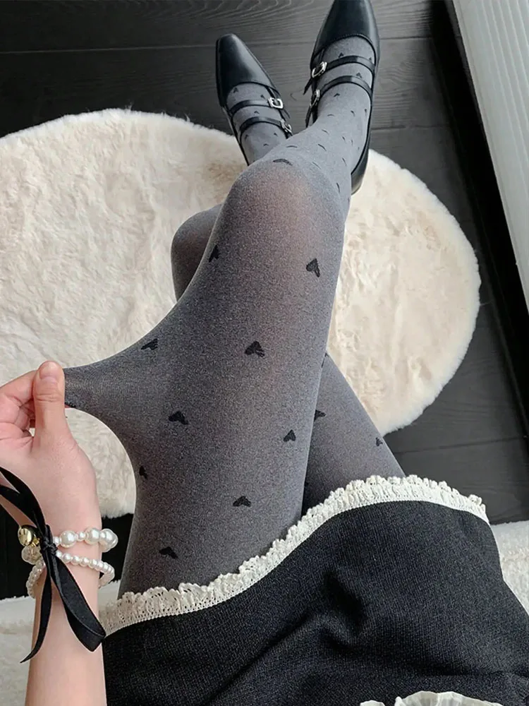 Spring 80D Love Print Gray Seamless Pantyhose Women's Leggings Fashion  Thin Velvet Bottoming Socks Compression Tights 2025