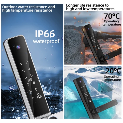 Imagen 2 del producto CDOK DQ05Tuya Cerradura inteligente WiFi, IP66 impermeable al aire libre, ojo de gato visual, desbloqueo remoto WiFi, bloqueo de huellas dactilares, bloqueo de contraseña,
