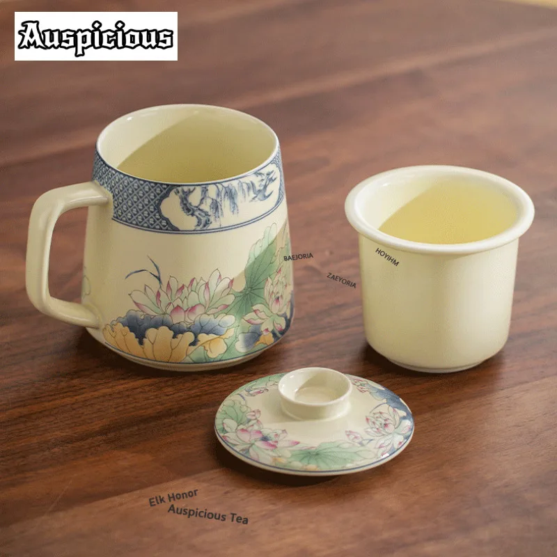 340ml Lotus Pond Moonlight Ceramic Filter Tea Separator Cup Handmade Tea Mug With Infuser Household Tea Maker Office Water Cup