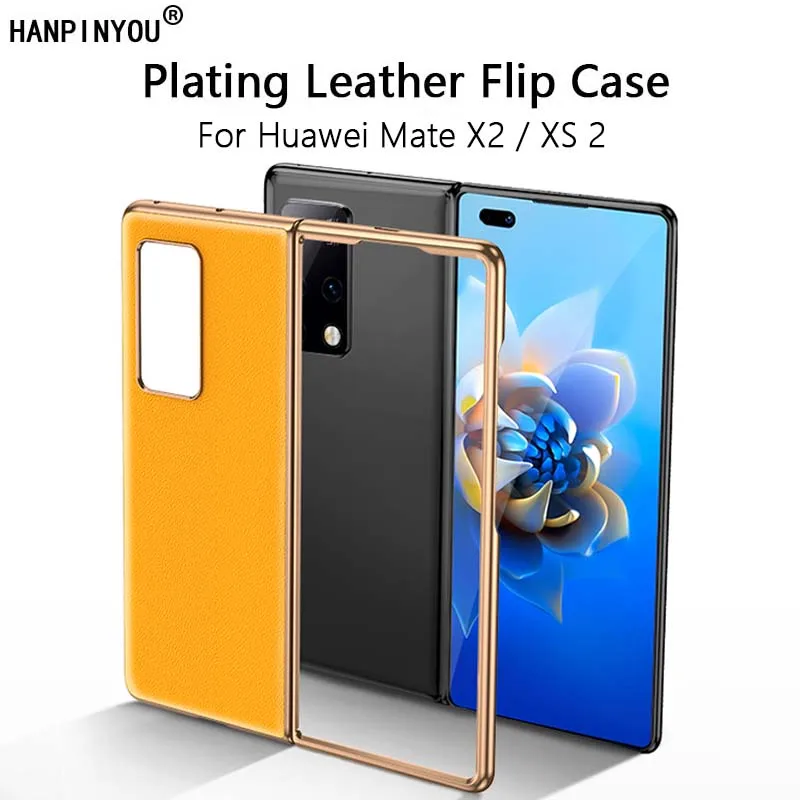 Plating Leather Folding Flip Case For Huawei Mate X2 XS 2 Ultra Thin Anti-Fingerprint Back Camera Protector Full Cover Shell