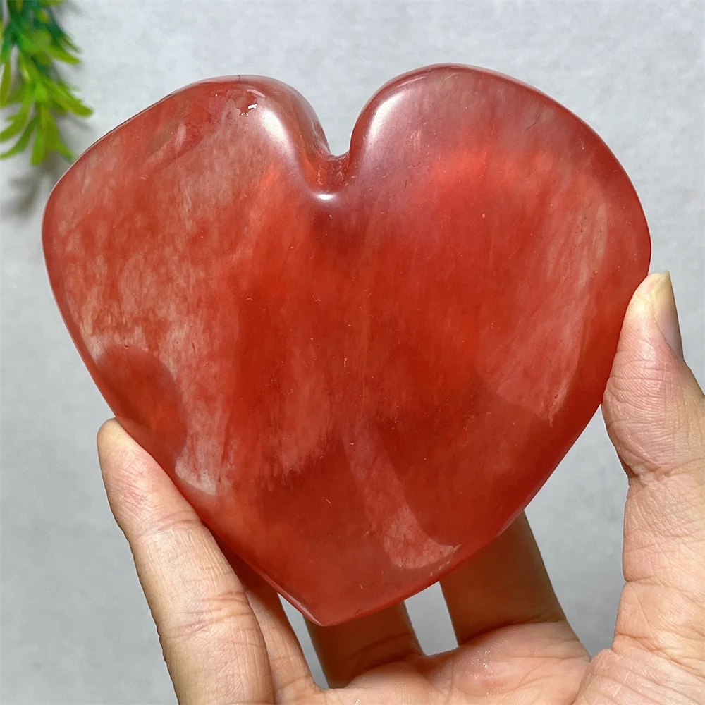 

Natural Crystal Red Clear Quartz Stone Heart Carving Specimen Home Gemstone Specimen Decoration Gift Feng Shui Healing Mineral