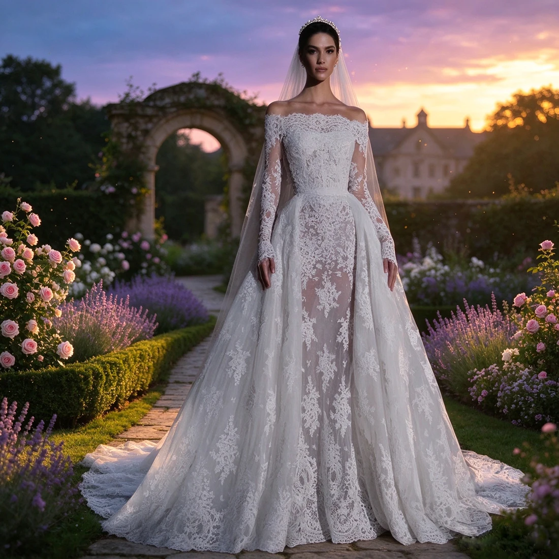 Alonlivn Custom Made Luxury 4 In 1 Embroidery Lace Mermaid Wedding Dress Strapless With Removable Jacket And Train Bridal Gowns