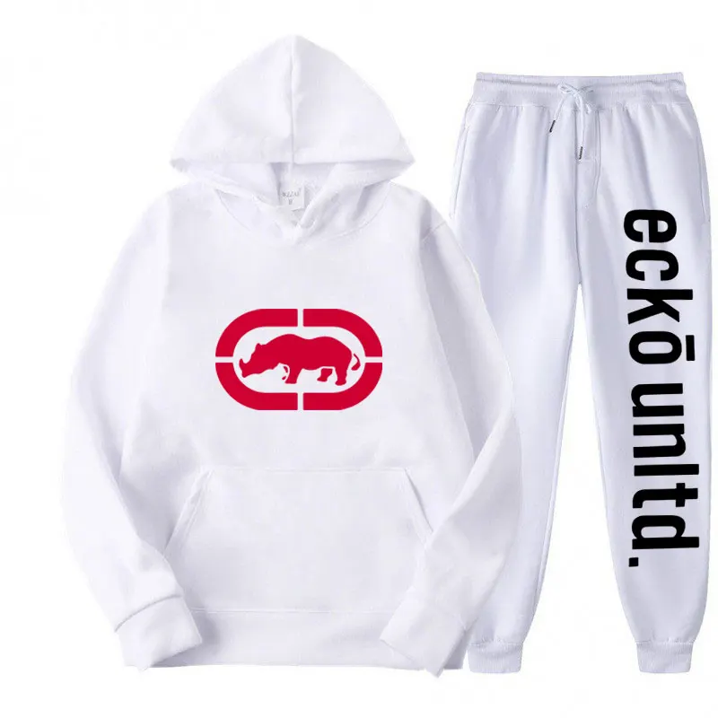 Imagen 6: Conjunto Deportivo de Moda para Hombre ECKO Invierno 2026, Sudadera con Capucha y Pantalones Deportivos Estampados, Conjunto Casual de Dos Piezas para Fitness y Jogging