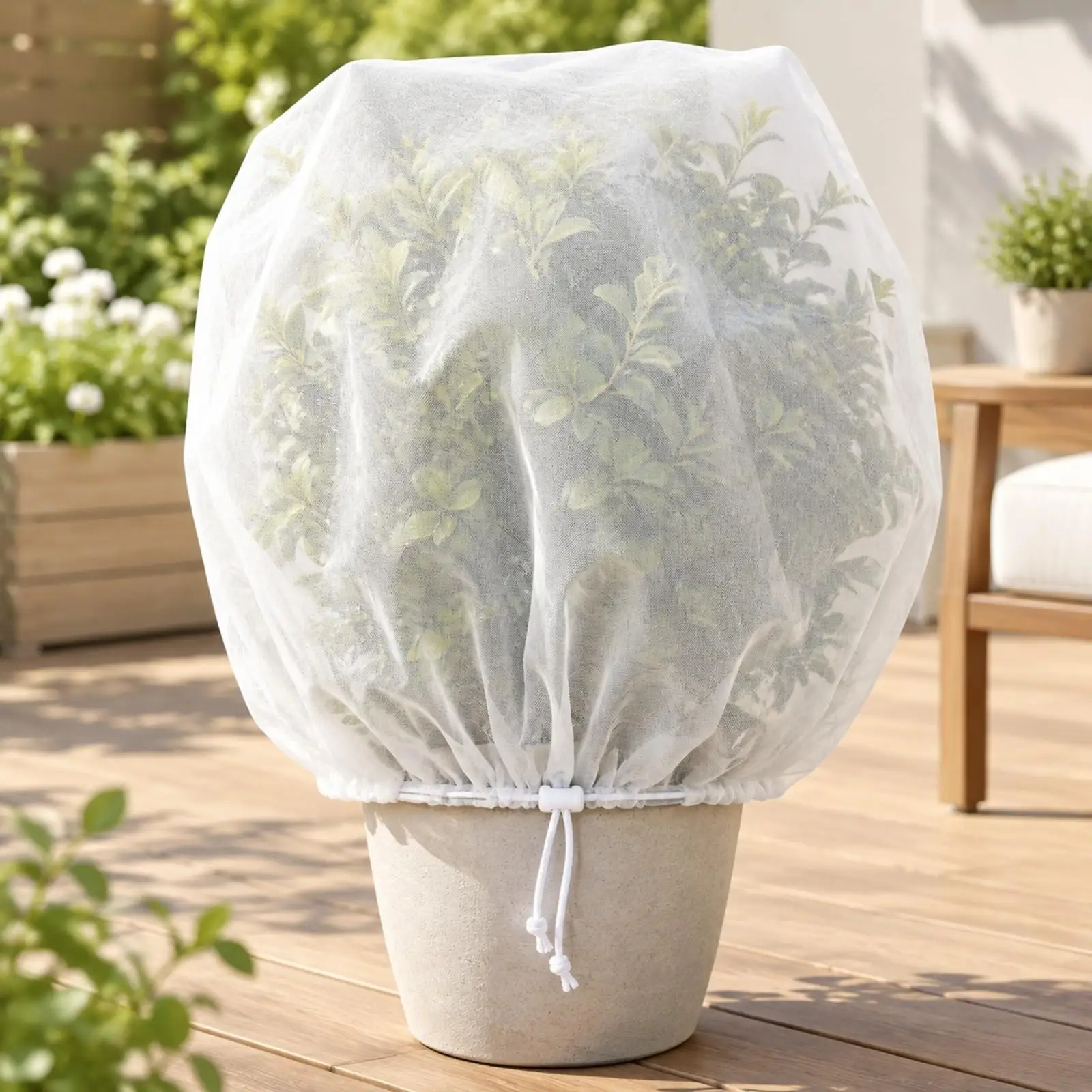 Plant Cover Mesh Garden Protector with Adjustable Drawstring for Outdoor Potted Crops Flowers Vegetables Sunlight Guard