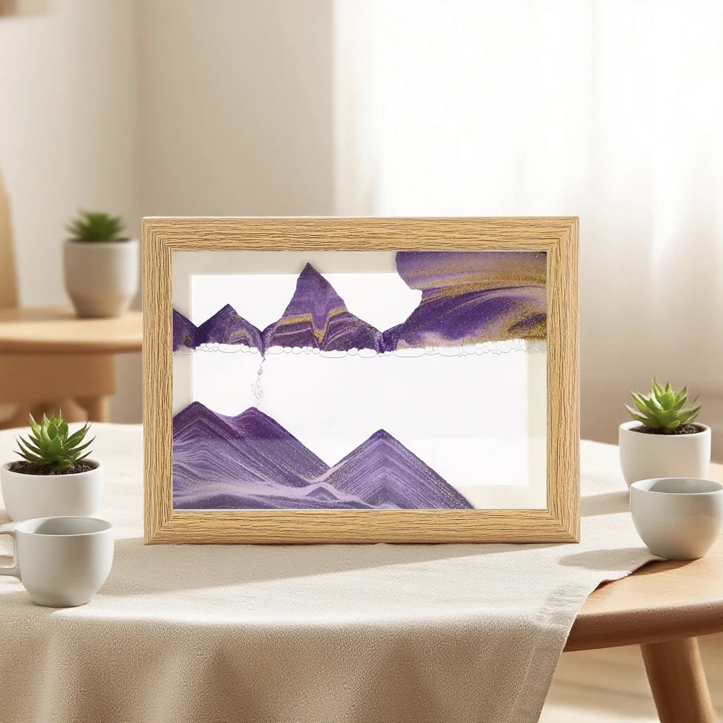 

Wooden Frame Sandscape Moving Sand Art Picture Quicksand Craft 3D Hourglass Square Flowing Sand Painting Office Home Decor Gifts