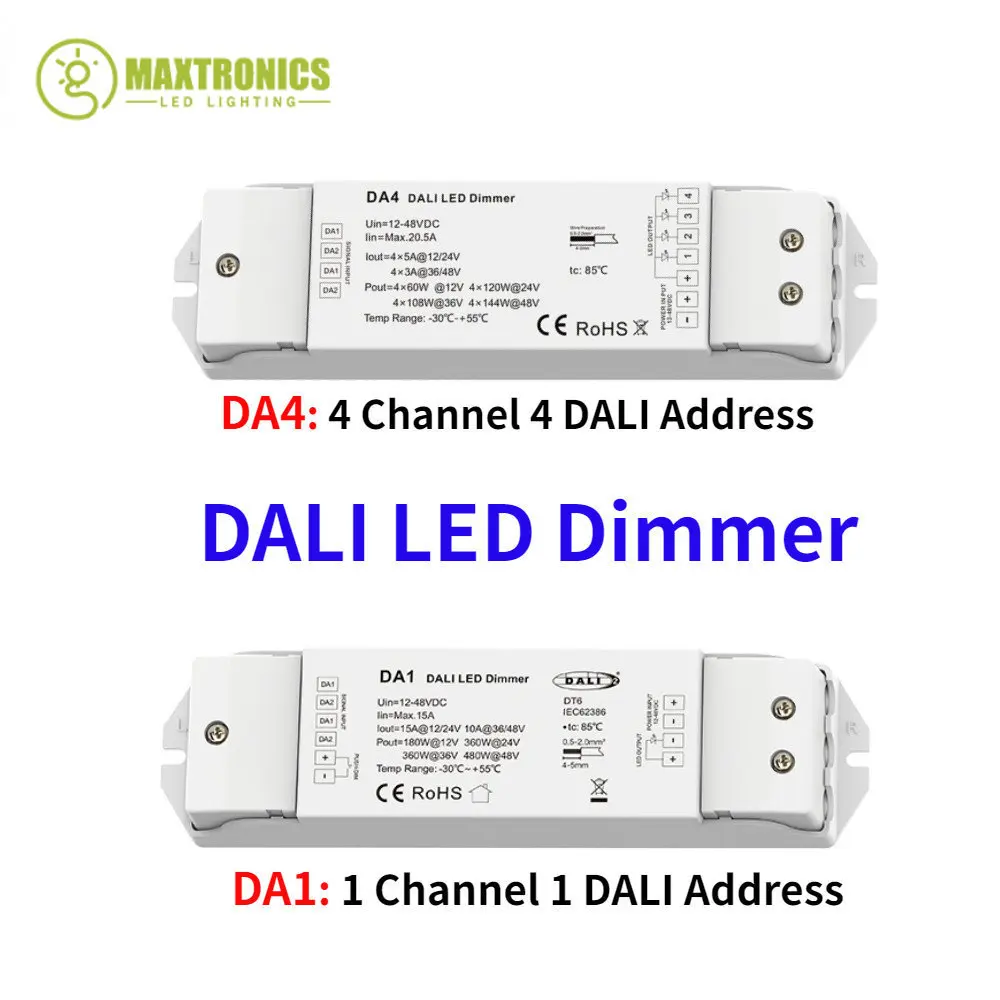 New DC12-48V LED Controller 1/4 Channel Constant Voltage DALI LED Dimmer DA1/4 output PMW Dimming Push Dim Multiple Protection