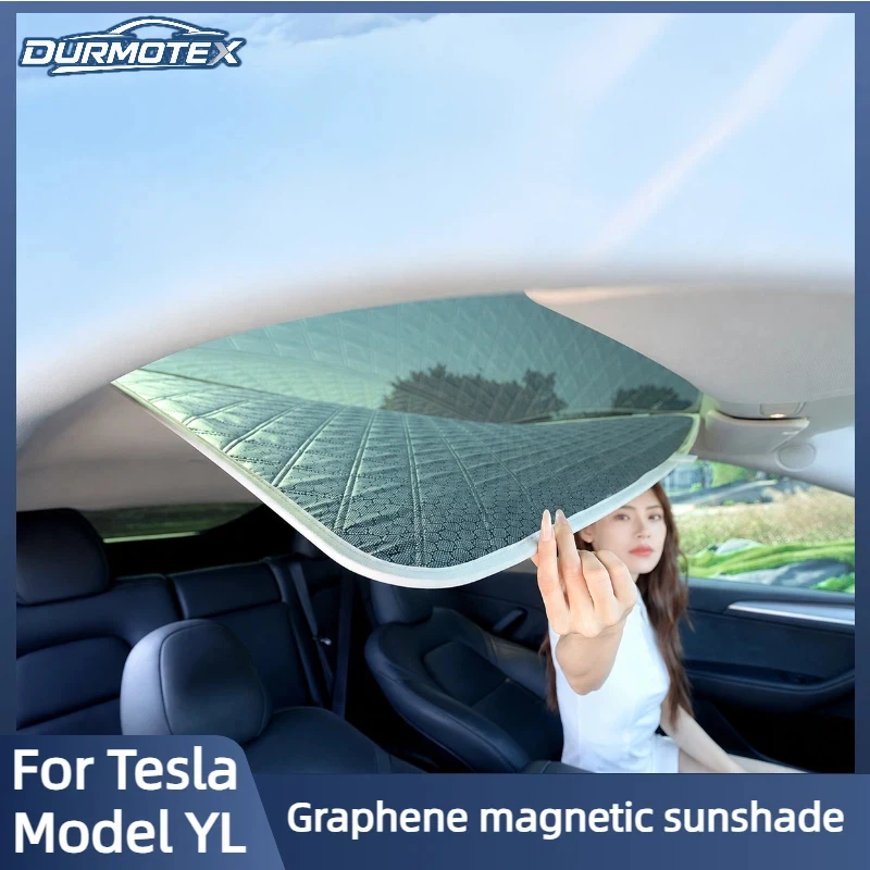 For Tesla Model YL 2026 Graphene Magnetic Sunroof Shade 4-Layer Heat Insulation Sunshade Net UV Block Sun Visor Cover