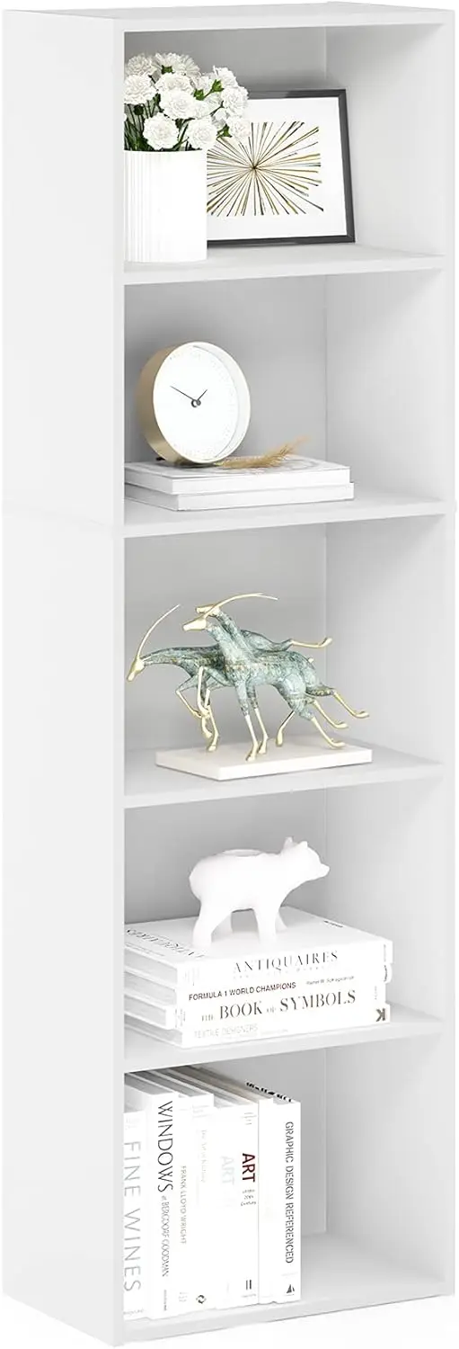 

LUDER Book Shelf, 5-Cube Bookshelf, Bookcase with Open Shelf, 9.4 x 15.8 x 52, for Living Room, Bedroom, Home Office, White