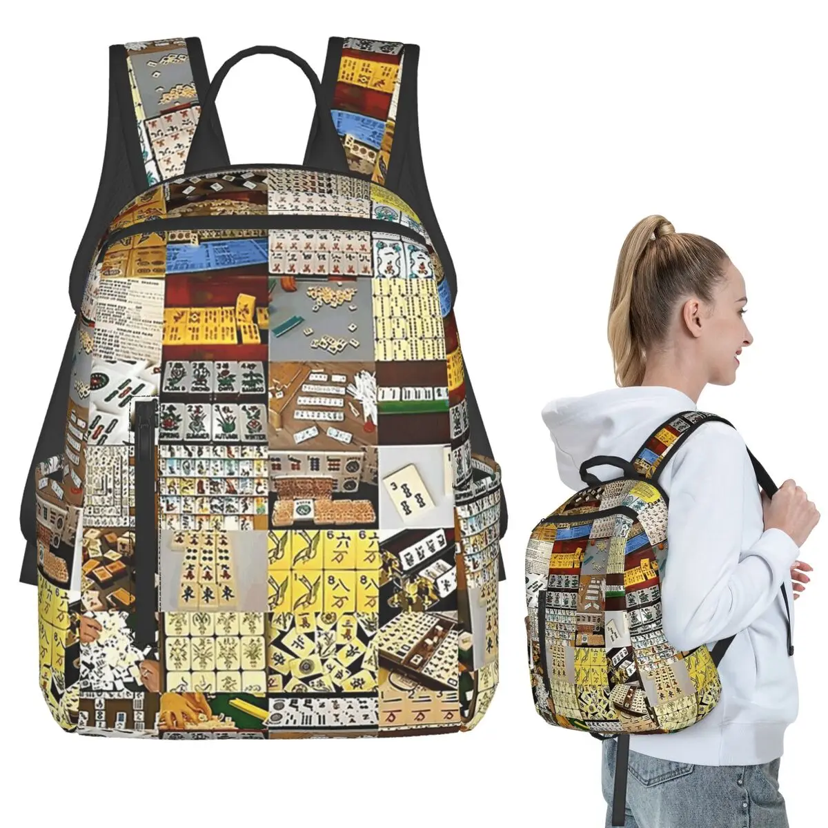 

Рюкзак с коллажем для маджонга, студенческая сумка для книг для мальчиков и девочек, детская школьная сумка, сумки на плечо для ноутбука для мужчин и женщин