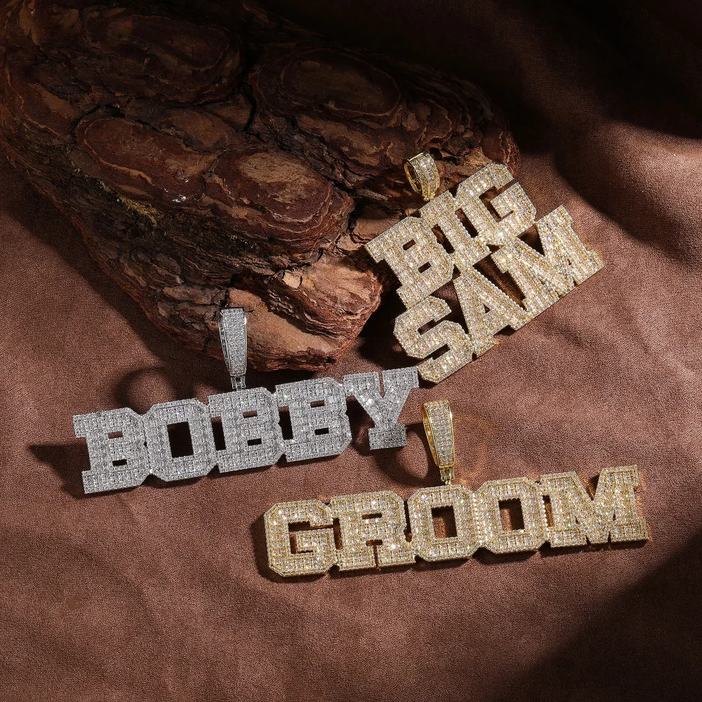 مخصص قلادة اسم الرسالة مثلج خارج تشيكوسلوفاكيا الأحجار الشق الإعداد كامل مطعمة زركون الهيب هوب مجوهرات موضة هدية للرجال #4