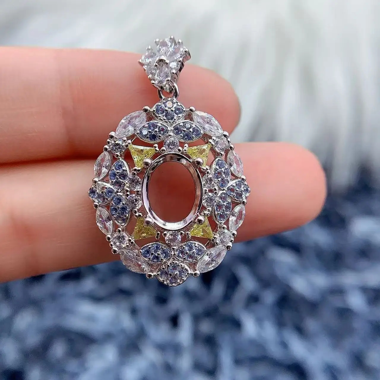 

MeiBaPJ Inlay Oval 8*10mm Stone S925 Sterling Silver DIY Pendant Setting Womens Gifts Fine Full Diamonds Charm Jewelry Wholesale