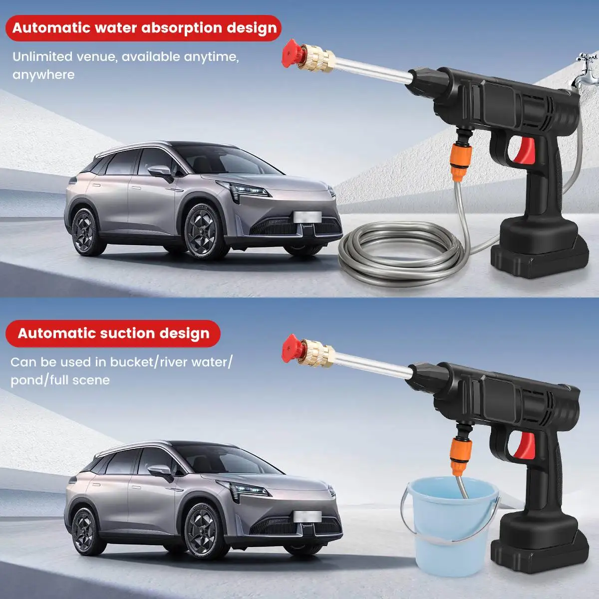 20000mAh Cordless High Pressure Washer Spray Water Gun Car Wash Pressure Water Nozzle Cleaning Machine for Makit 18V Battery