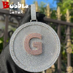 Bubble Letter Iced Out Disc Name Plates Personalized Pendant Customized Jewelry for Men Micro Pave Prong Setting Charms