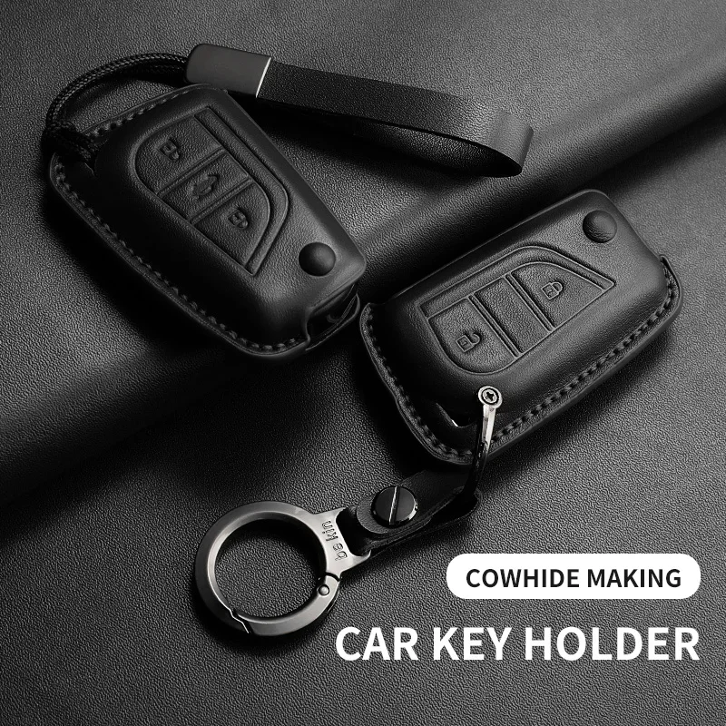 Leather Car Flip Key Case Cover For Toyota RAV4 Levin Camry Reiz Highlander Corolla Yaris Verso Avensis Aygo Auto Keychain Shell