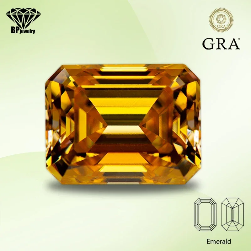 

Moissanite Diamond Golden Yellow Color Emerald Cut Lab Created Gemstone for Women Jewelry Rings Earrings Making with GRA Report