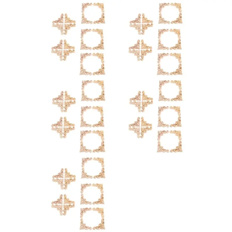

【CHRISTMAS 】100Pcs Carved Unpainted European Wood Furniture Window Corner Wood Applique Onlay Wood Figurines Ornamental 4 X 4Cm