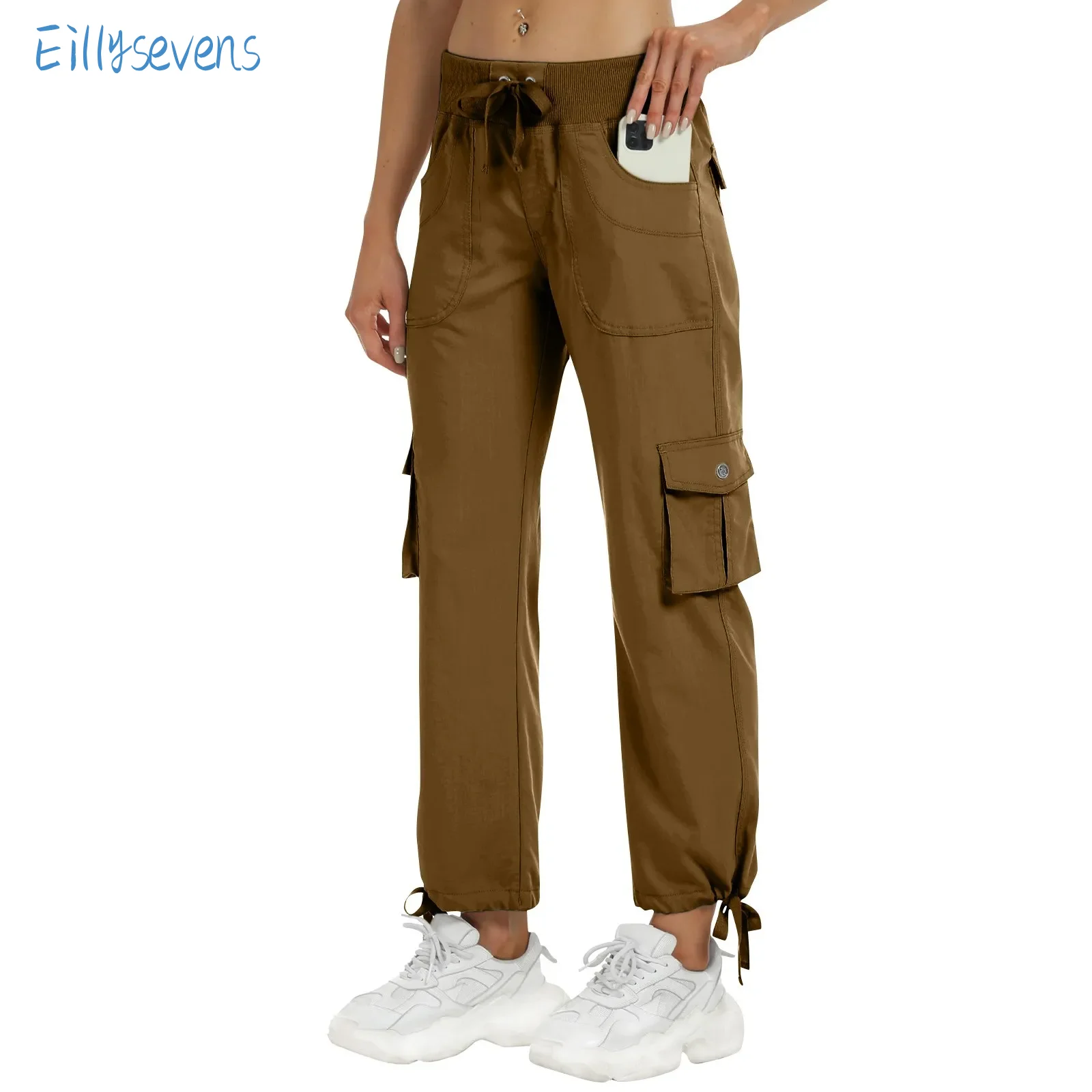 Women'S New Cargo Pants Lightweight Joggers Drawstring Elastic Waist Overall Daily Casual Travel Camping Pant With Pockets