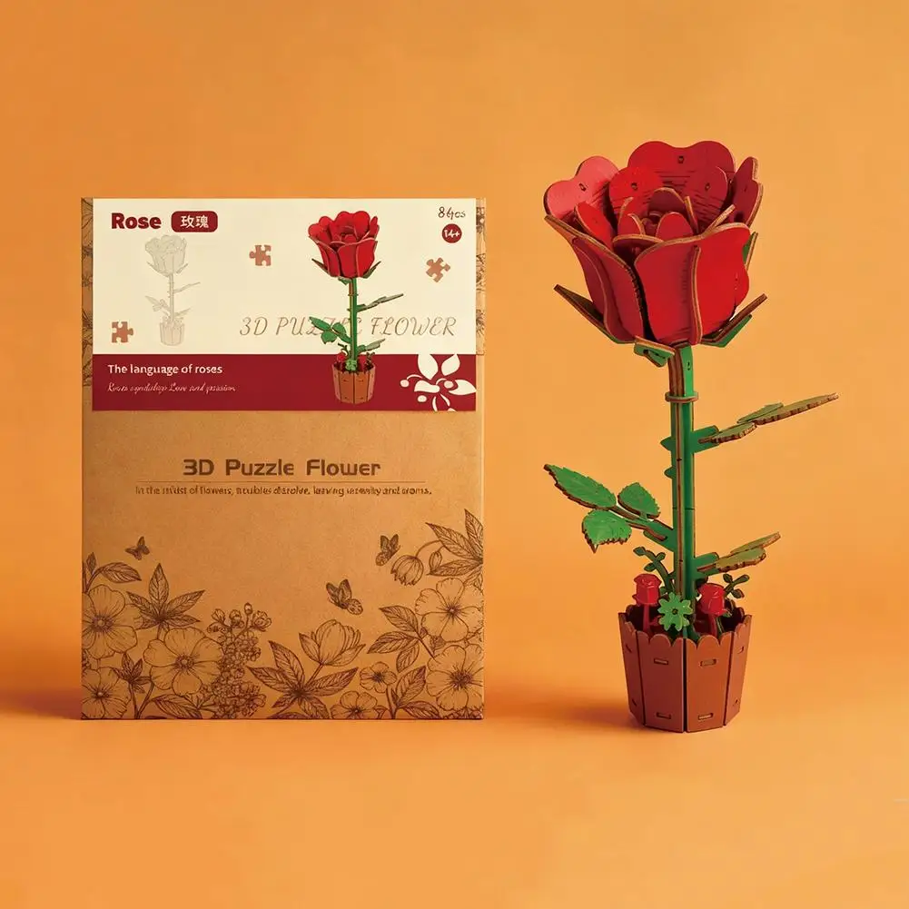 

3D Wooden Puzzles Flowers Diy Artifical Botanical Bouquet Puzzle Kit Home Decoration For Adults Mother's Day Birthday Gift