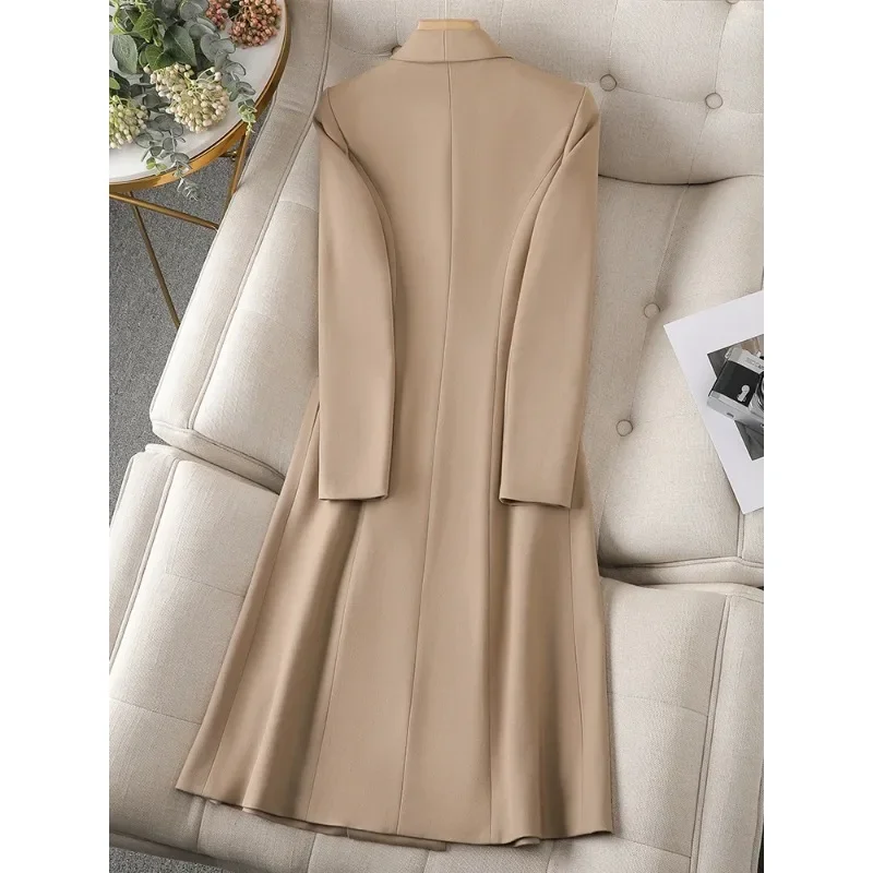 High Quality Apricot Coffee Black Women Long Blazer Female Office Ladies Business Work Wear Formal Jacket Coat for Autumn Winter