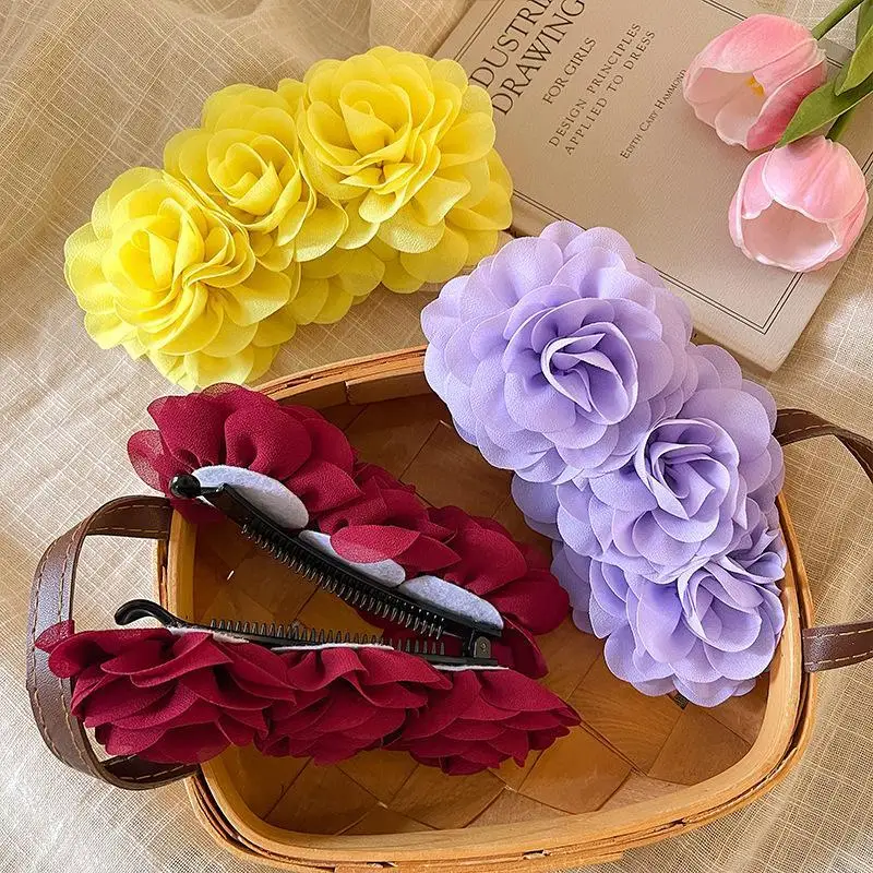Vintage Floral Cloth Banana Hair Clip Large Vertical Ponytail Holder Women Gift