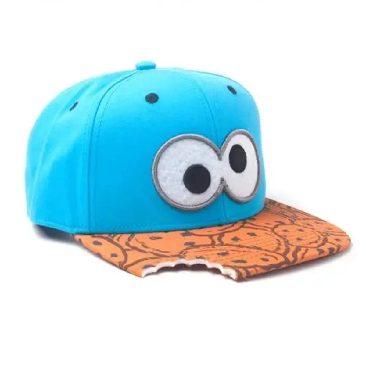 Unisex Brand Difuzed Cap Cartoon Big Eyes Cookie Bite Blue Snapback Hat Adults Outdoor Travel Adjustable Sun Baseball Sports Cap