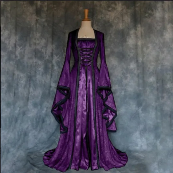 Vestido Retro de Arte Medieval para Mujer, Vestido de Terciopelo ueso para loween, Vestido de Otoño de Cintura Alta, Est...