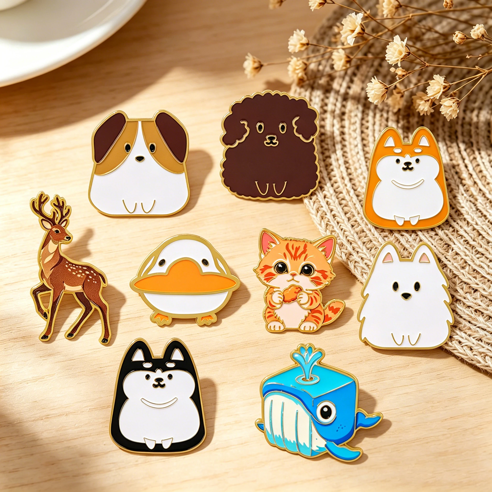 Cartoon Cat Duck Enamel Pin Blue Whale Brooches Pet Dog Lapel Pins for Backpacks Jeans Brooches Adorn Jewelry Accessories Gifts
