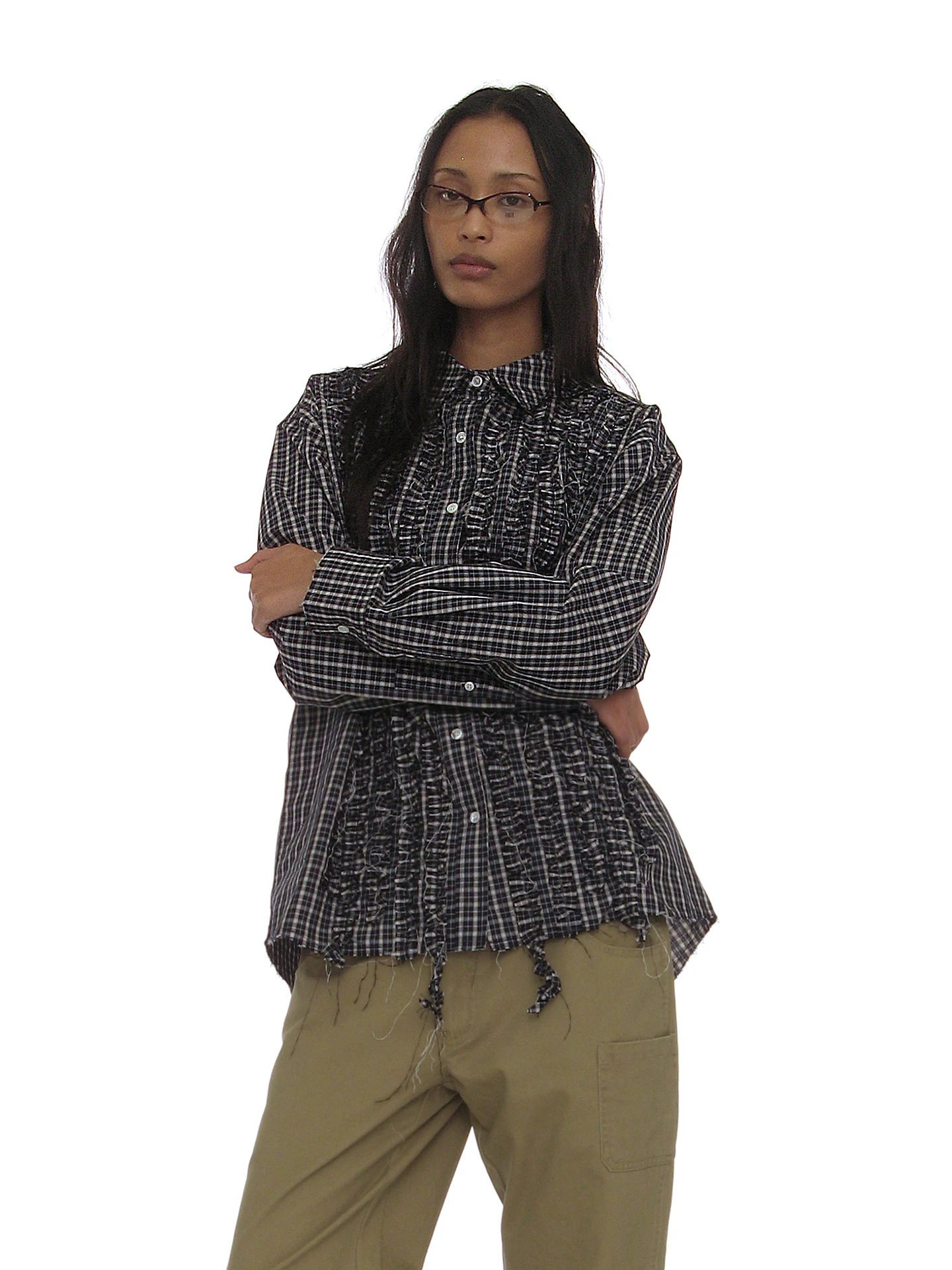 

Partimento Plaid Craft Multi-Layer Lace Shirt Vintage Casual Cotton Polyester Blend Long Sleeve Women's Open Cardigan