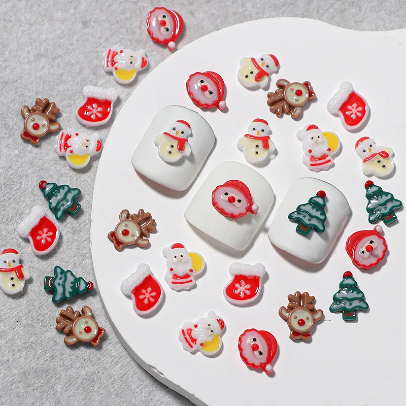 

30PSC Cute Cartoon Design 3D Christmas Nail Art Decoration Charms Kawaii Accessories Winter Manicure Decor Supplies Materials