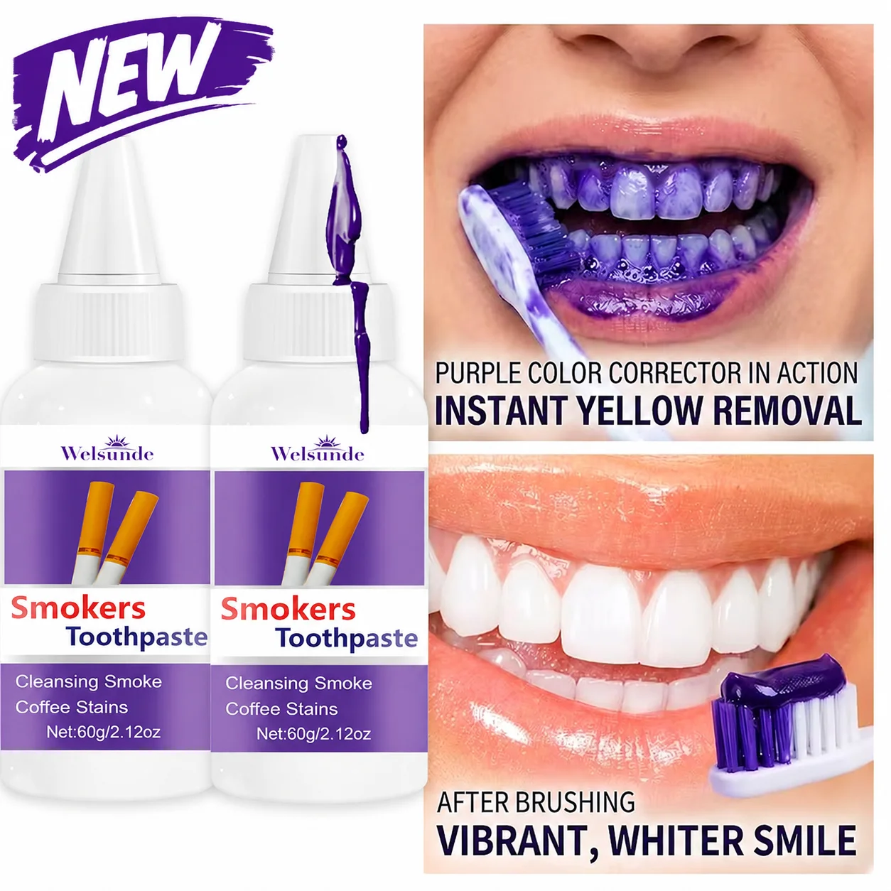 2 Packs Whitening Teeth Toothpaste, Gently Reduce Smoke & Coffee Stains, Toothpaste for Deep Cleaning & Brighter Smile, Purple Remineralizing Hydroxyapatite Toothpaste, with Minty Fresh Breath, Gentle on Gums, Ideal Oral Hygiene Gift for Women & Men