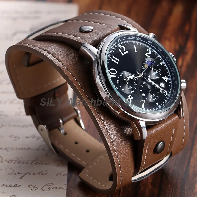 Lederarmband mit Matte Bund Base Tray 20mm 22mm 24mm Vintage Rindsleder Armbänder Schwarz Braun Armband Herren Damen Armband