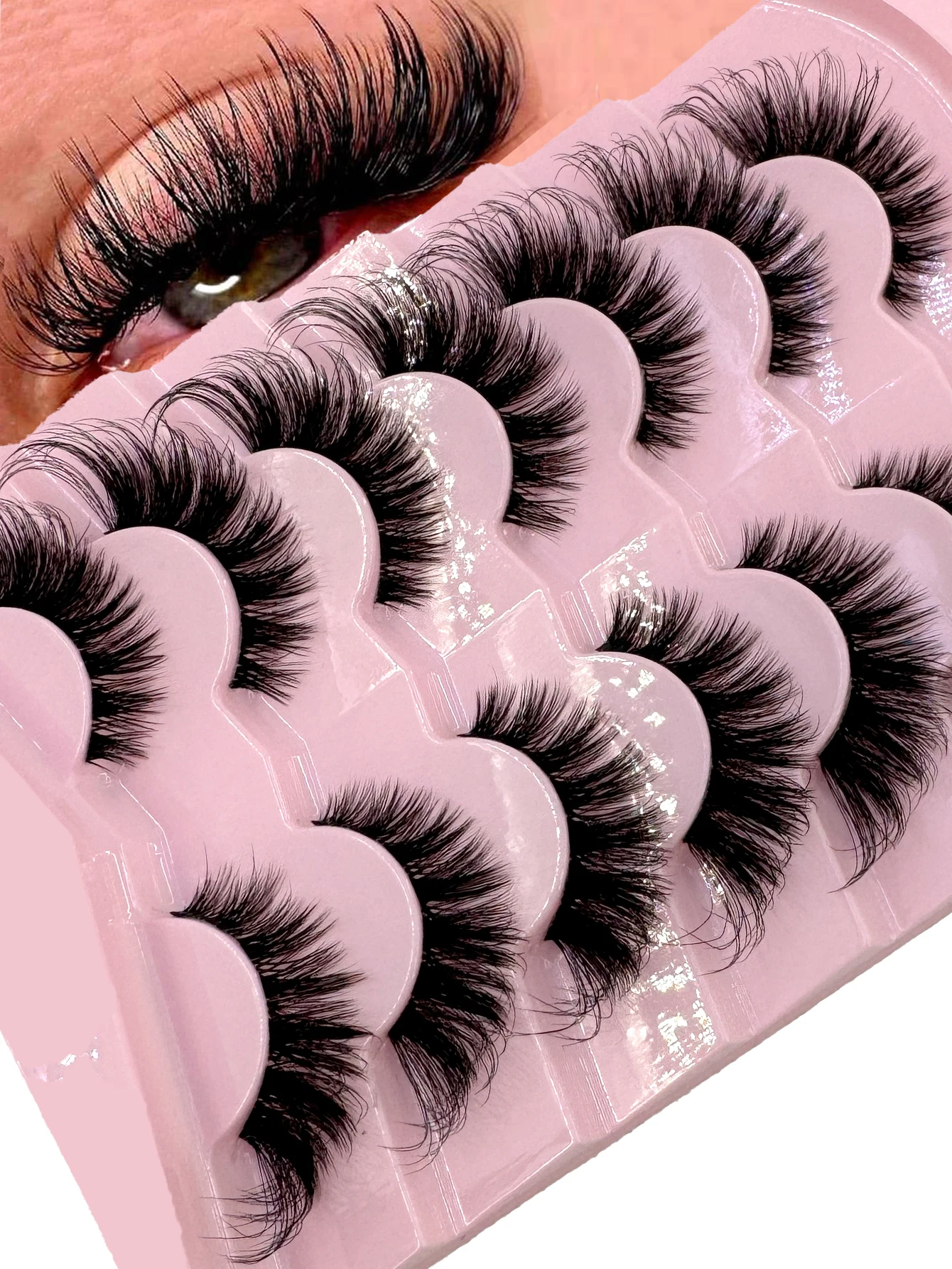 新しい7ペアのふわふわまつげ、ナチュラルソフトクロスカールまつげ、3D人工ミンクまつげ、厚い延長まつげ