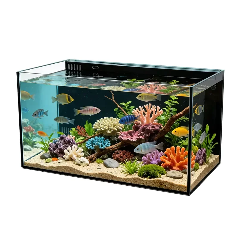 Custom Rectangular 8mm Glass Rear Filter Aquarium Desktop Integrated Landscape Fish Tank for Relaxlines 100L