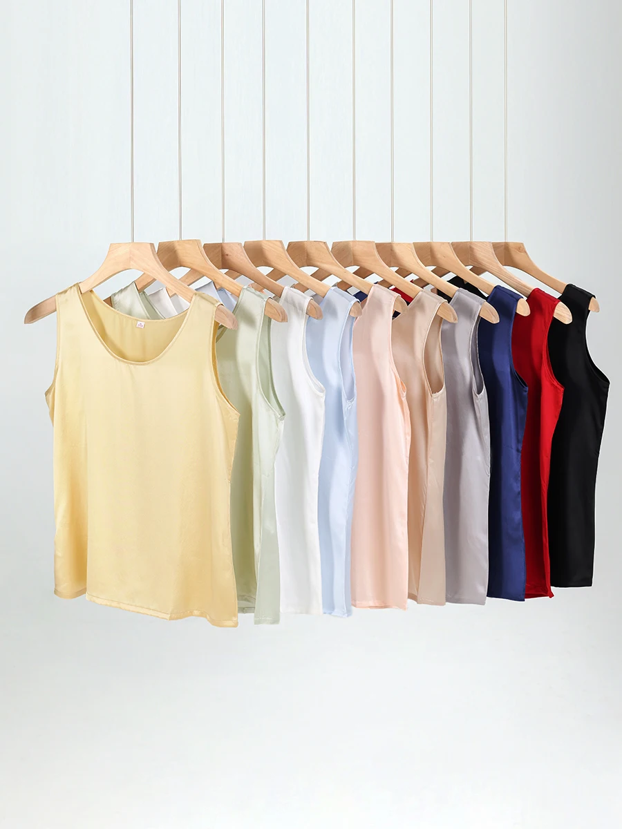 SuyaDream. Women Basic Cozy Tanks, 100%Real Silk, O neck Sleeveless Chic T Shirt, 2024 Solid Summer Vests, White, Pink, Beige