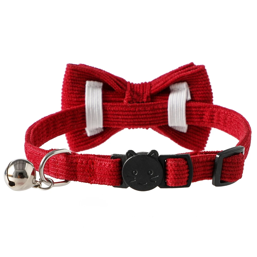 Cotton Soft Red Cat Collar with Bowtie Tiny Bell Safety Buckle Adjustable Kitten Cat Collars Pet Accessories Pet\'s Gift