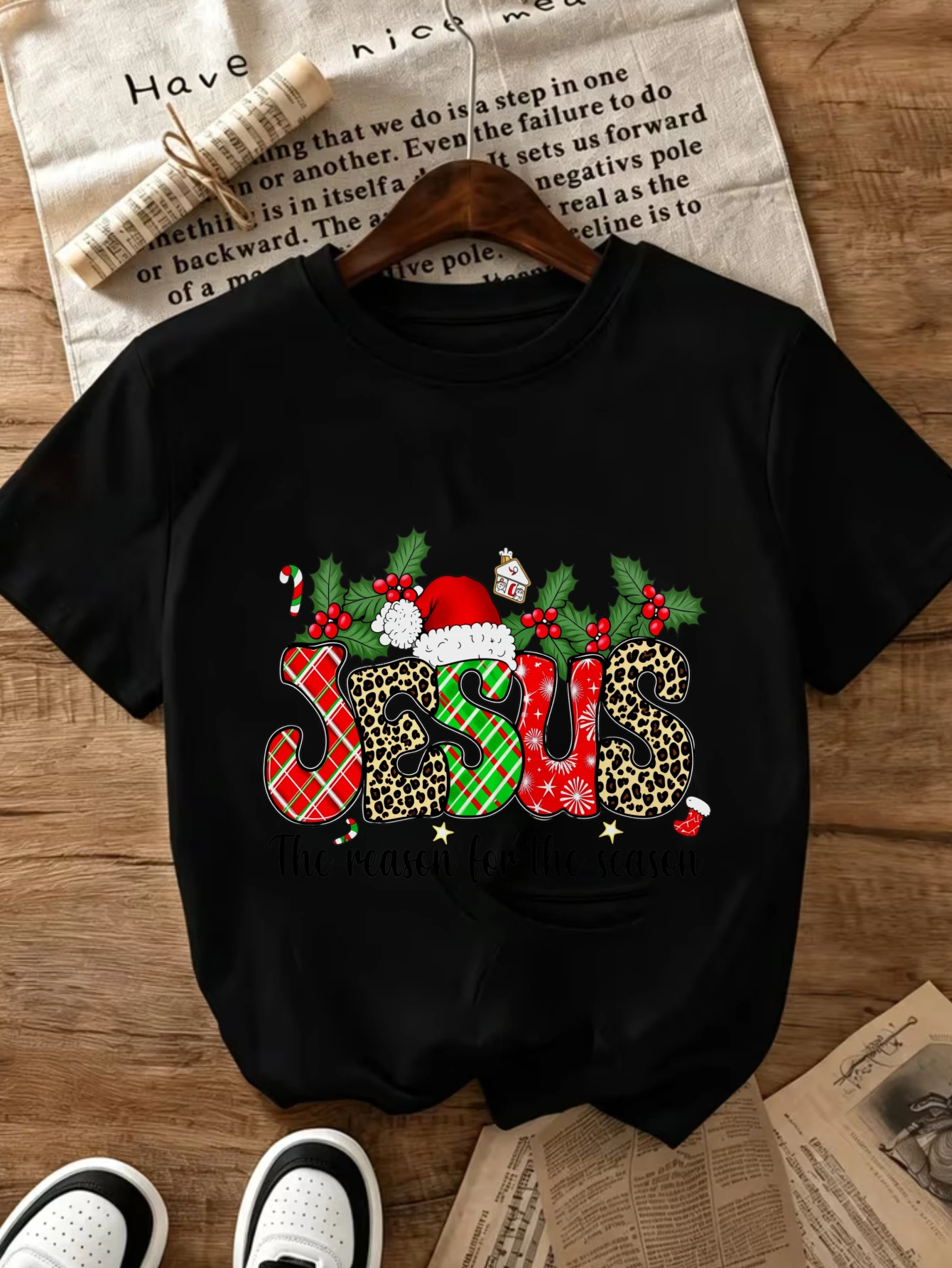 Vintage Tee Women'S Round Neck T-Shirt Spring Summer Suitable for Travel  Reason for The Season Christmas Leopard Plaid Graphic