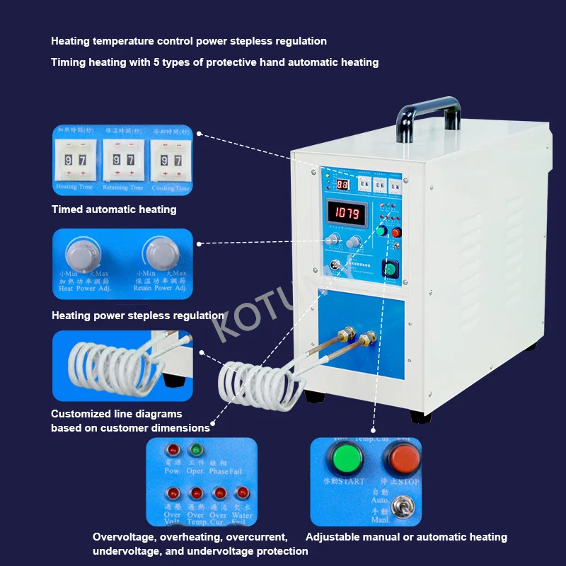 High frequency induction heating machine 20KW quenching / annealing smelting gold, silver, copper, tin, aluminum, iron