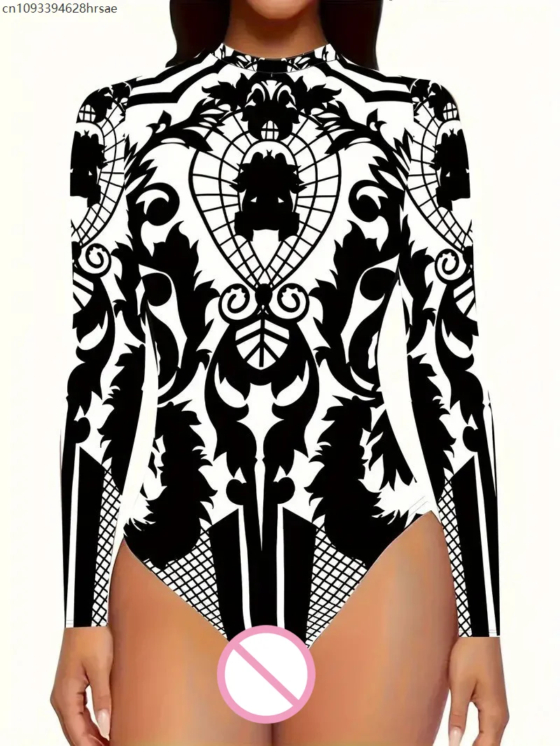

Women Sexy Cosplay Swimsuit Long Sleeve One-piece Bodysuit Cyber Holiday Swimsuit Beachwear Swimwear Fashion Tops