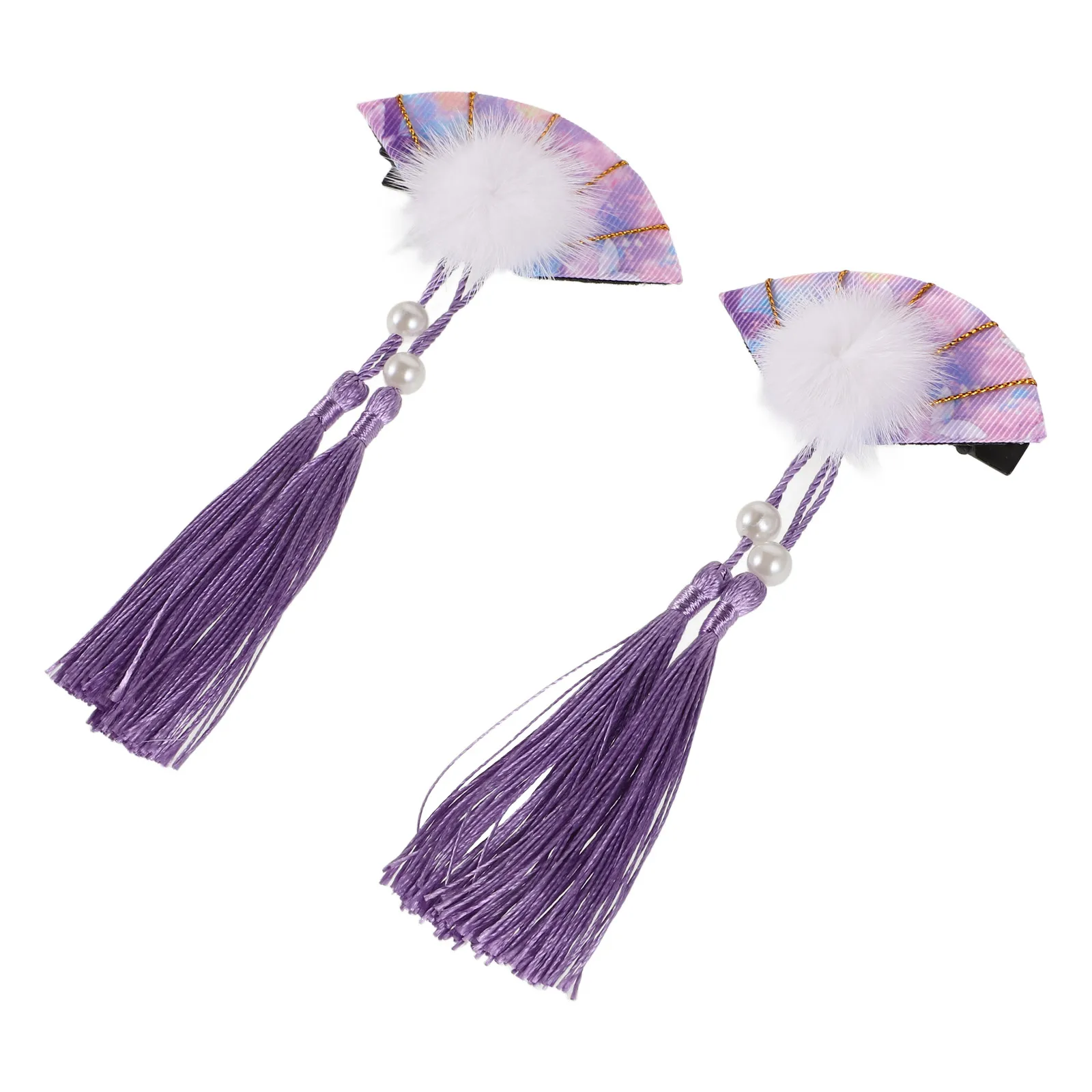 

2pcs Hair Accessories Girls Women Cheongsam Hairpin Fan Clip Party Wedding Daily Use Cherry Blossom Design Suitable All