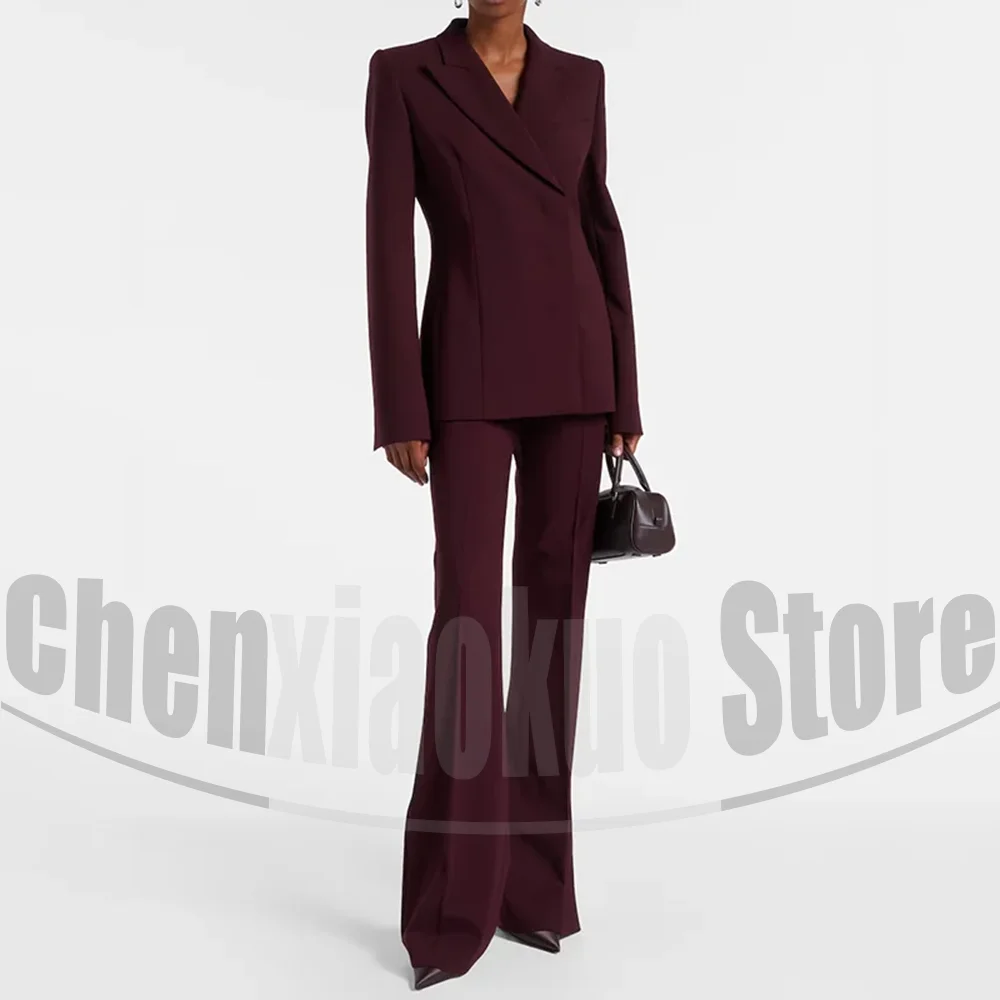 Women's Slim Suit Set Fashion Peak Lapel Office Party Outfit Elegant Stylish Solid Color Smart Casual Two Piece Pants Suits
