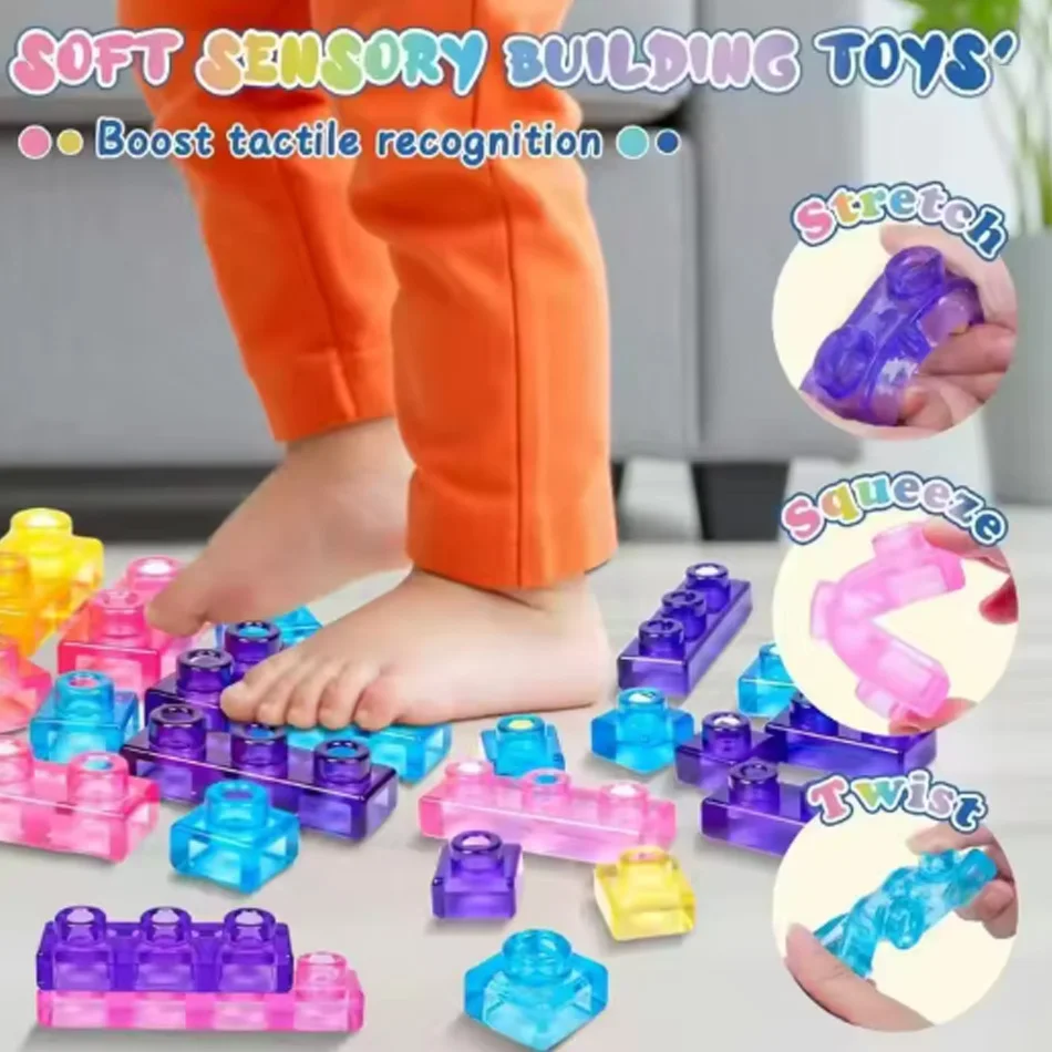 40個入りゼリービルディングブロックセット-子供向け-ストレス解消-知育玩具-組み立てソフトジェルブロック-実践スキル向上用